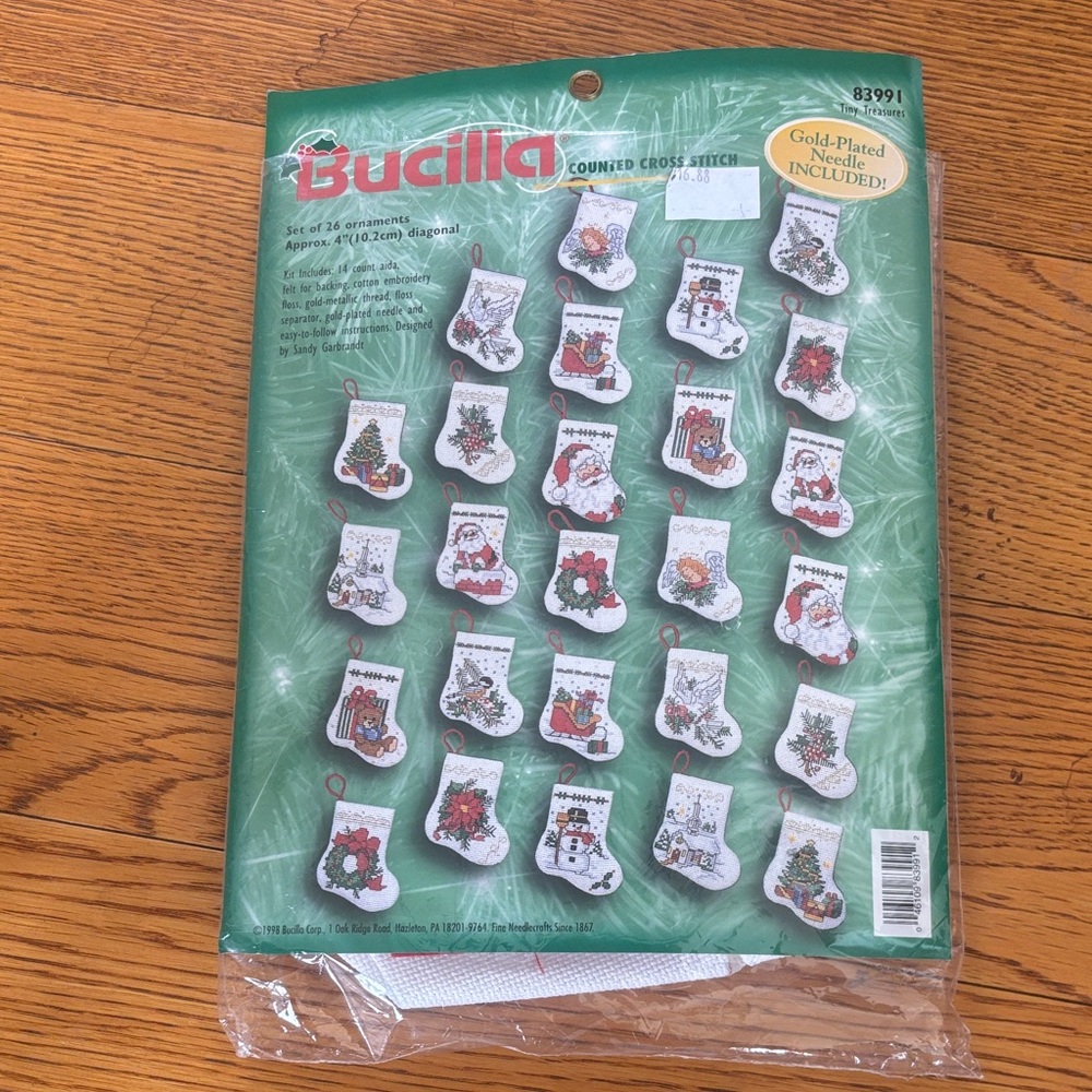 Bucilla Mini Christmas Stocking Cross Stitch Kit - Green, Red, White, Gold